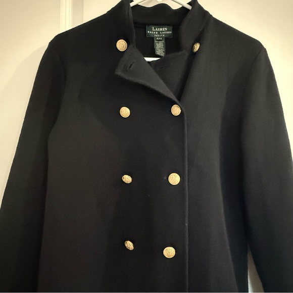 Ralph Lauren Merino Wool Navy Blue Gold Button Sweater Jacket- Petite Medium - Picture 3 of 10